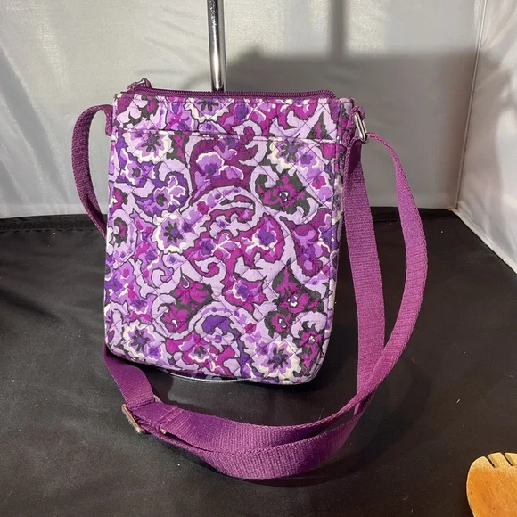 Vera Bradley Purple And Tan Quilted Mailbag Crossbody Purse - Picture 3 of 6